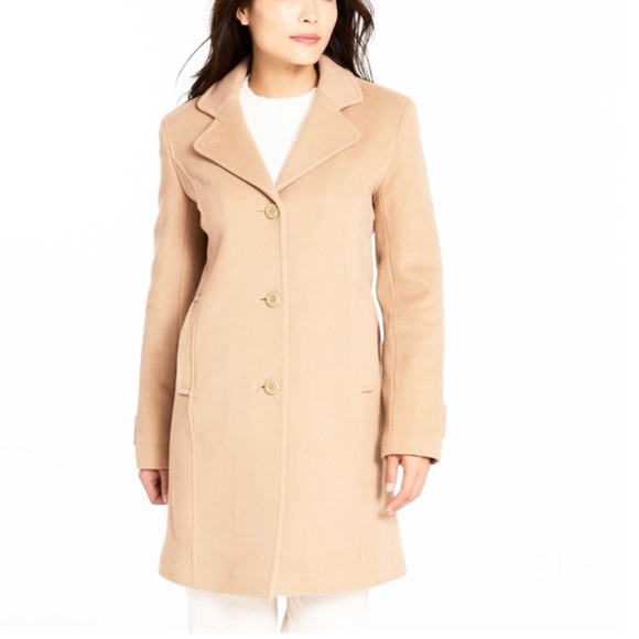 LL Beans Classic Lambswool Polo Coat 3/4 Length Sz Misses-16R Camel - Picture 1 of 14